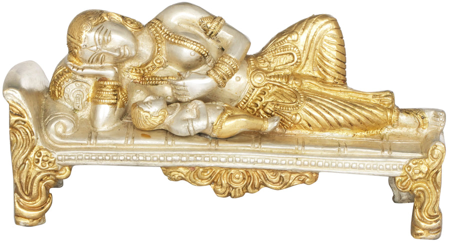 4" Brass Sleeping Baby Krishna Idol with Yashoda Handmade