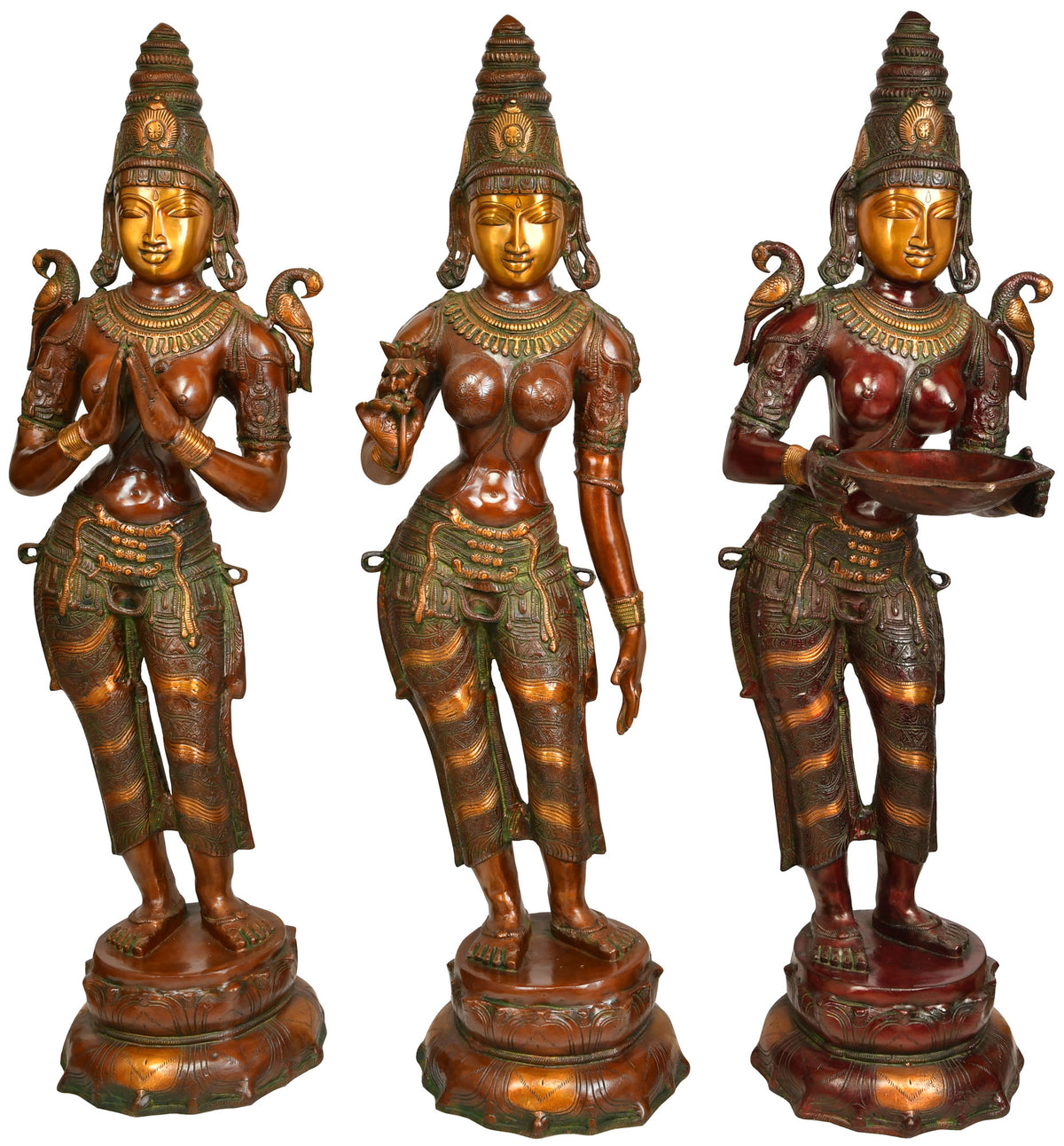 44" Set of Three Welcome Ladies Brass Sculpture | Handmade | Made in India