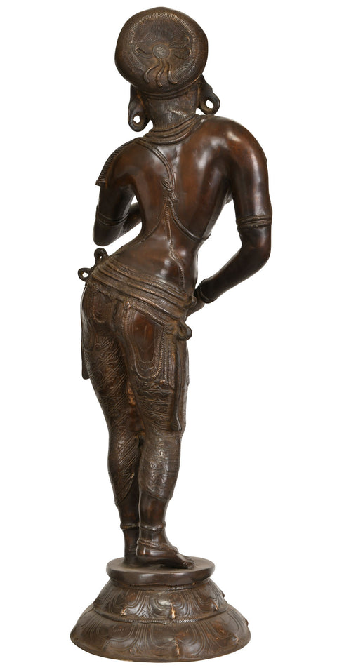38" Large Apsara Idol with Parrot | Handmade Brass Figurine