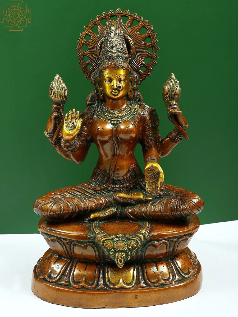 19" Goddess Lakshmi Abhaya Mudra Brass Statue for Pooja