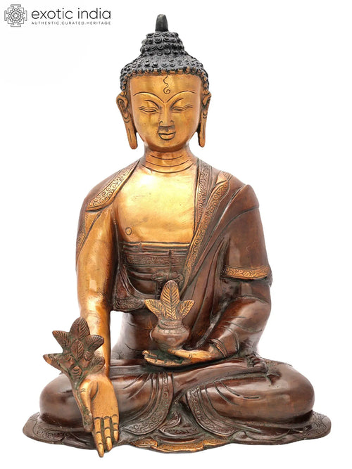 13" Medicine Buddha Handmade Brass Statue for Pooja