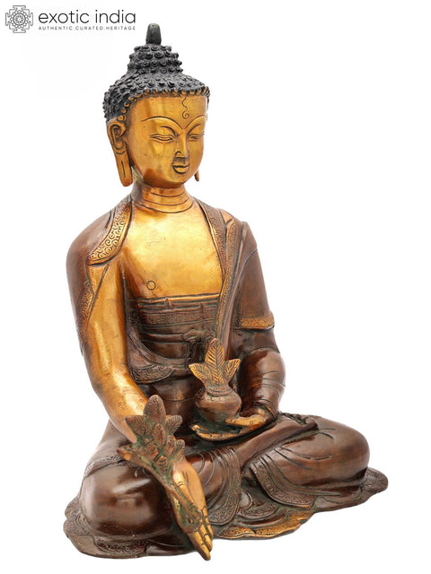 13" Medicine Buddha Brass Statue | Tibetan Buddhist Deity Idol