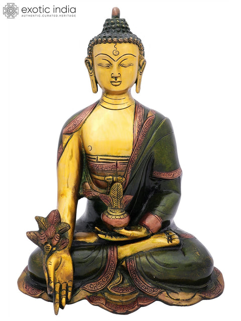 13" Medicine Buddha Brass Statue | Tibetan Buddhist Deity Idol
