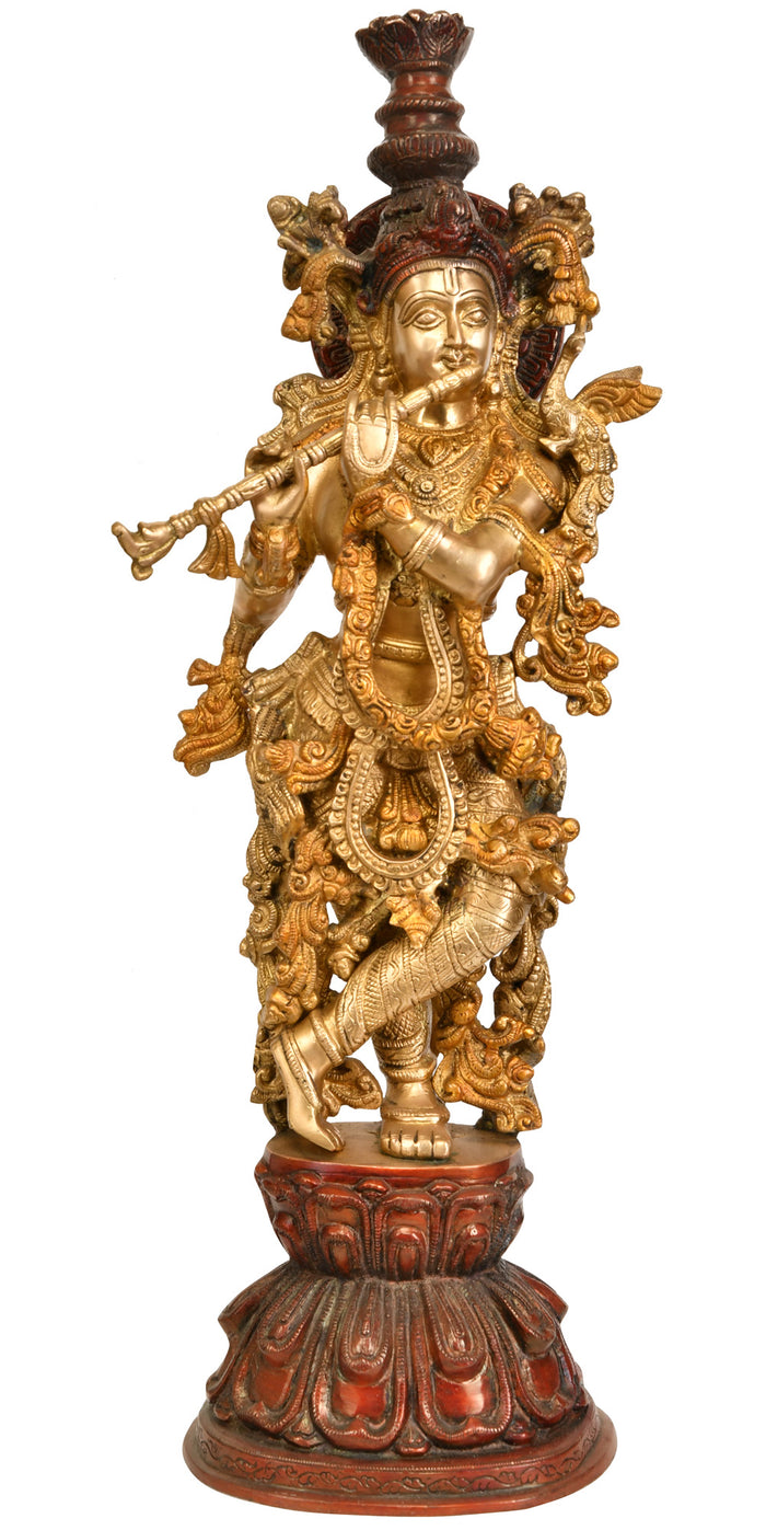 24" Lord Krishna Playing Flute Brass Statue Handmade
