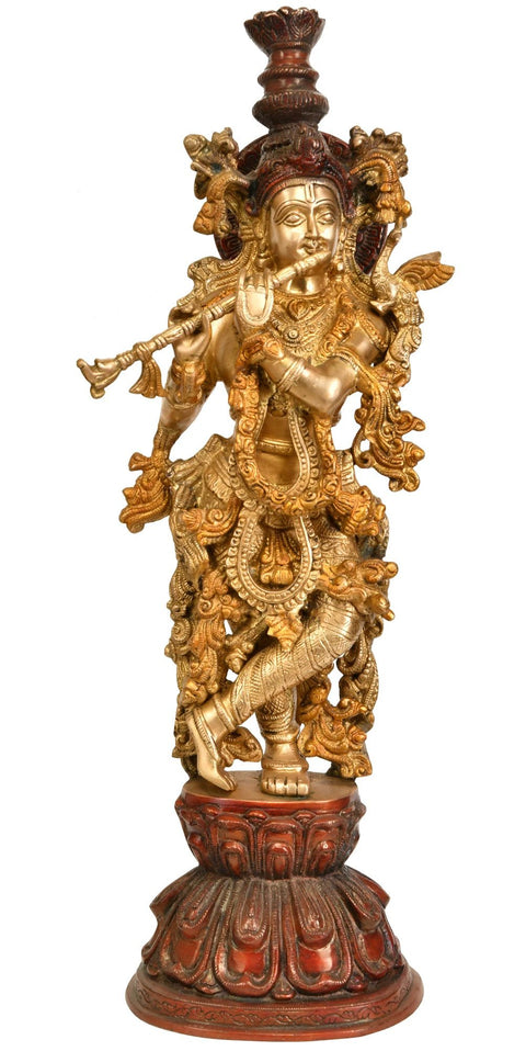 24" Lord Krishna Playing FluteIn Brass | Handmade | Made In India