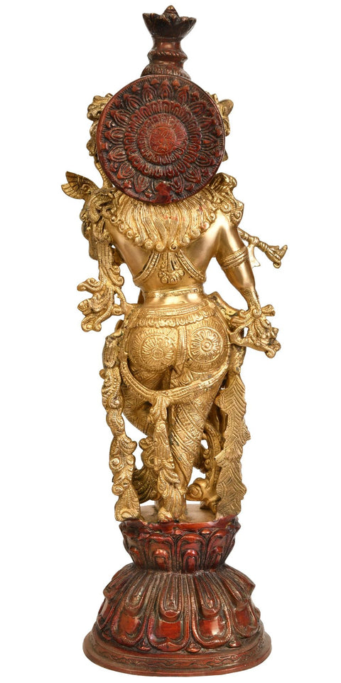 24" Lord Krishna Playing FluteIn Brass | Handmade | Made In India