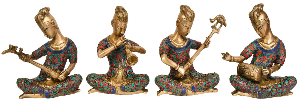 9" Set of Four Musician Ladies In Brass | Handmade | Made In India