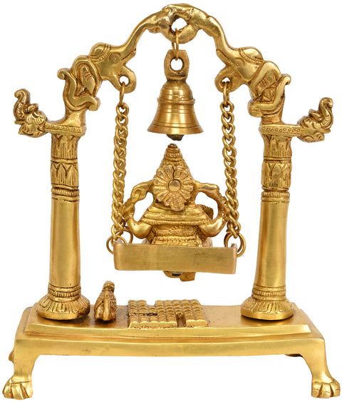9" Lord Ganesha on a Swing with Bell Atop In Brass | Handmade | Made In India