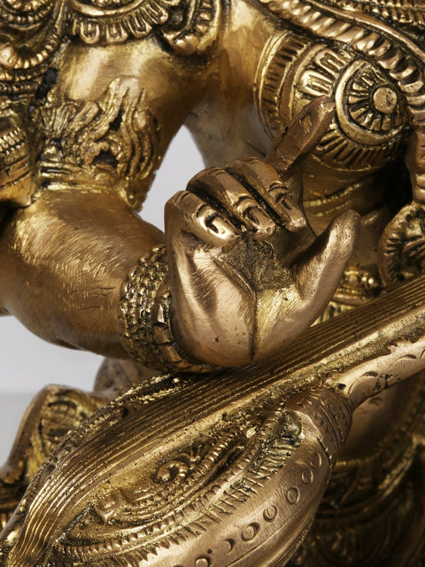 Four-Armed Superfine Saraswati Playing Veena In Brass | Handmade | Made In India