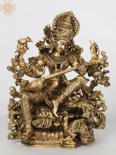 Four-Armed Superfine Saraswati Playing Veena In Brass | Handmade | Made In India