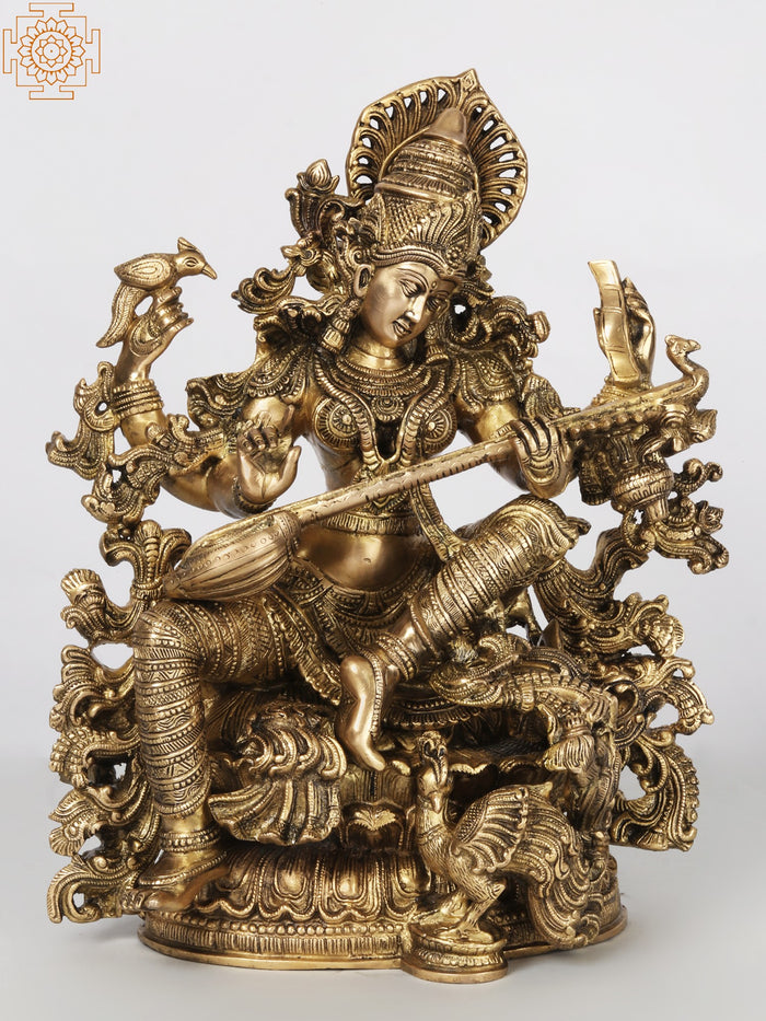 Four-Armed Superfine Saraswati Playing Veena In Brass | Handmade | Made In India