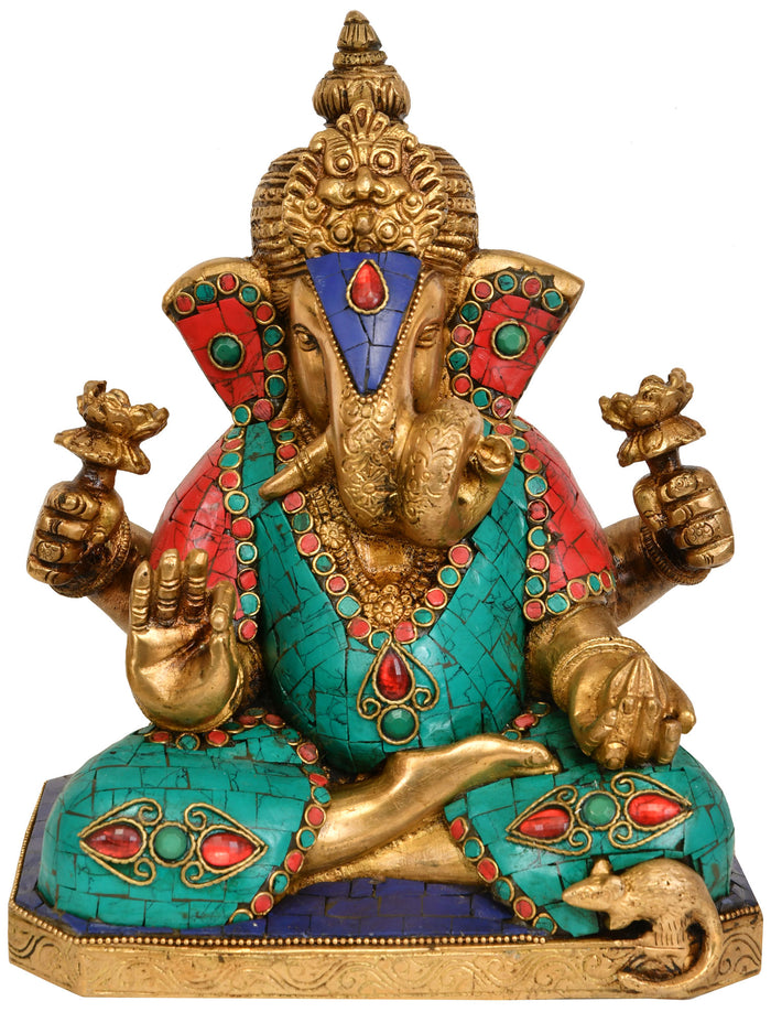 9" Lord Ganesha Handmade Brass Idol for Pooja