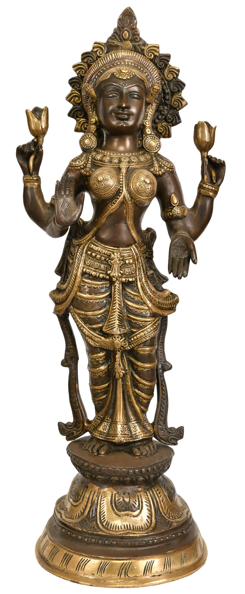 26" Four Armed Standing Lakshmi Brass Statue for Pooja