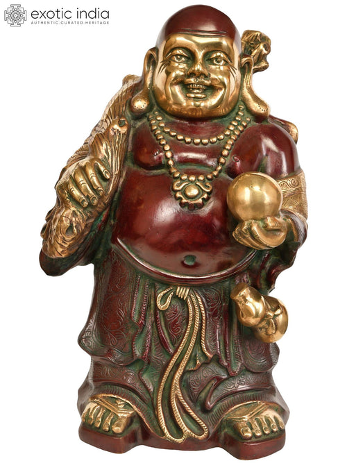 17" Laughing Buddha Brass Statue Handmade for Home Decor