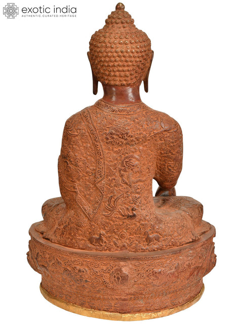 21" Tibetan Buddhist Deity Buddha in Bhumisparsha Mudra In Brass | Handmade | Made In India