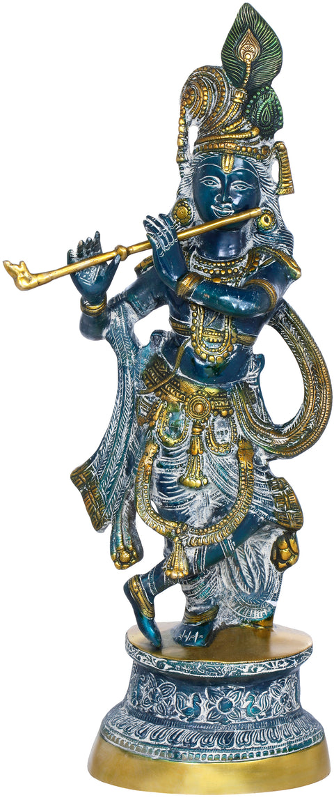 24" Lord Krishna Playing Flute | Handmade Brass Statue
