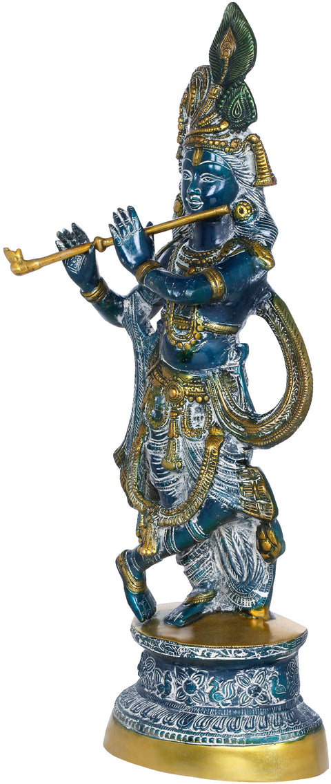 24" Lord Krishna Playing Flute | Handmade Brass Statue