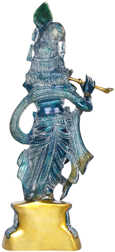 24" Lord Krishna Playing Flute | Handmade Brass Statue