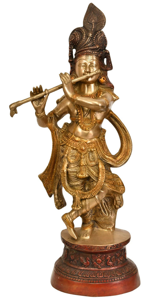 24" Lord Krishna Playing Flute | Handmade Brass Statue