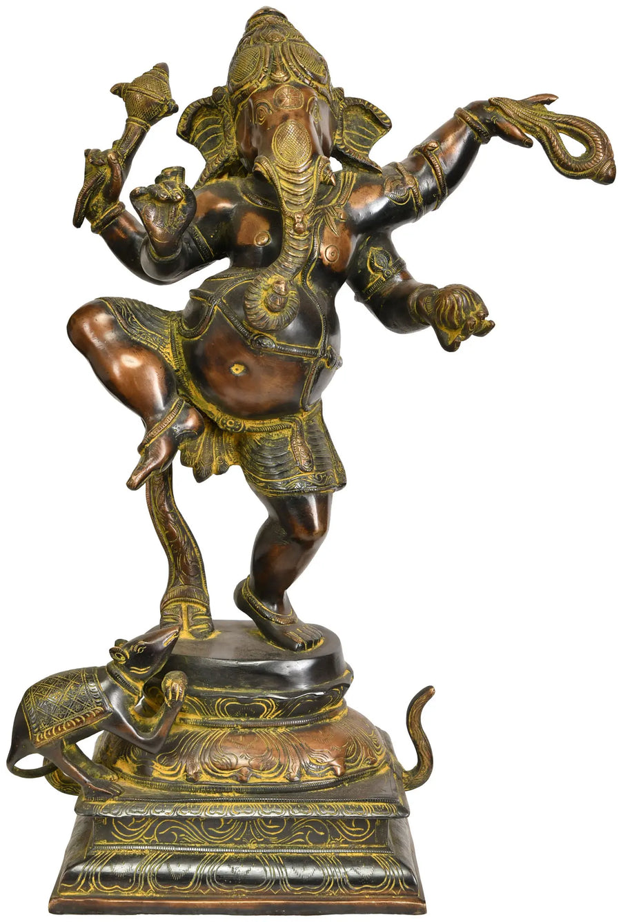 19" Handmade Dancing Ganesha Brass Statue