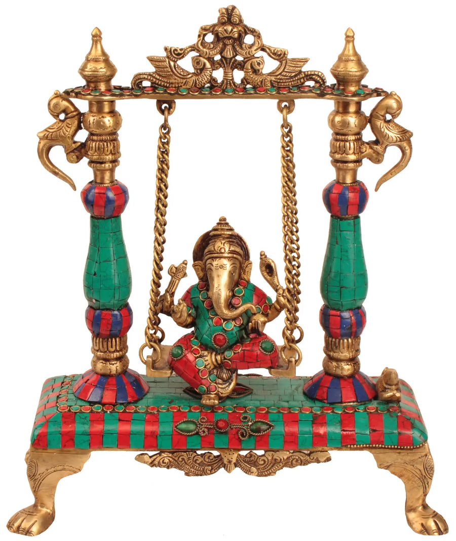 13" Handmade Brass Lord Ganesha on Swing Statue