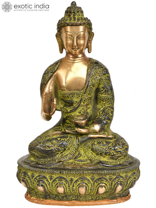 10" Handmade Lord Buddha in Vitark Mudra Brass Statue