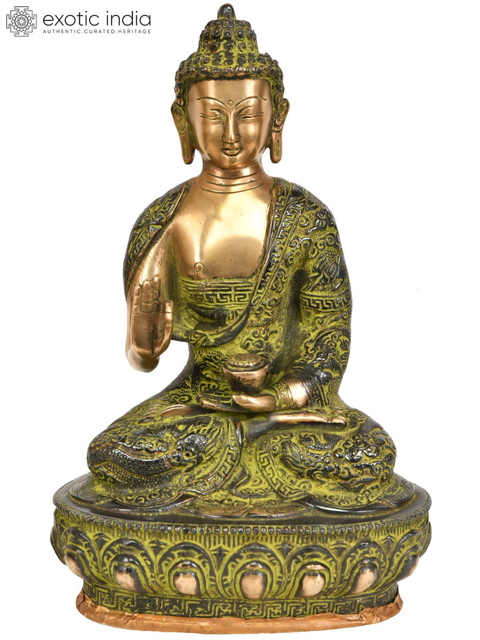 10" Handmade Lord Buddha in Vitark Mudra Brass Statue