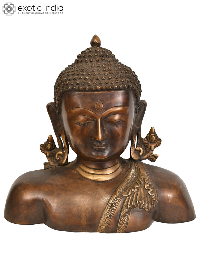 11" Lord Buddha Brass Wall Hanging Bust Handmade