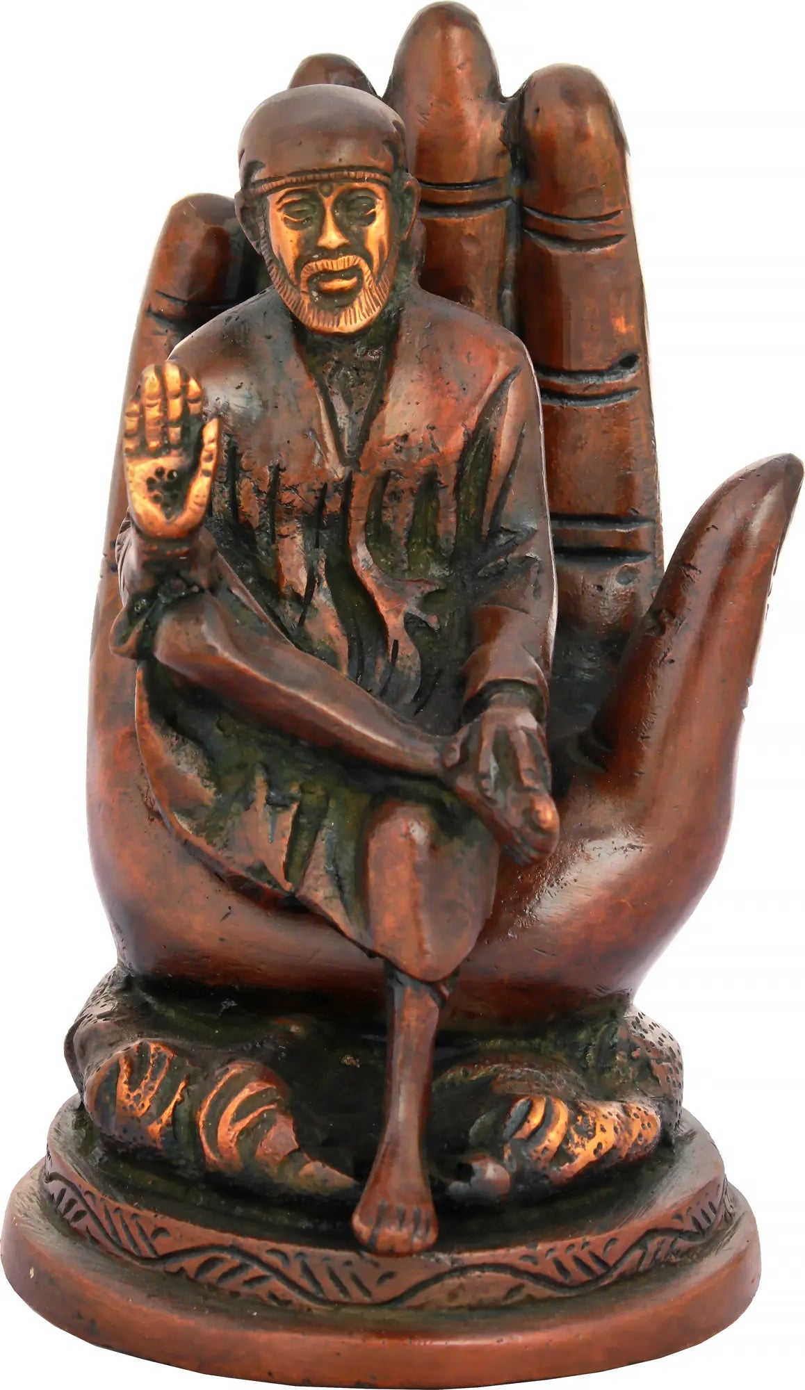 5" Brass Sai Baba Statue in Blessing Hand | Handmade | Made in India