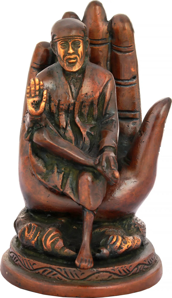 5" Brass Sai Baba Statue in Blessing Hand | Handmade | Made in India