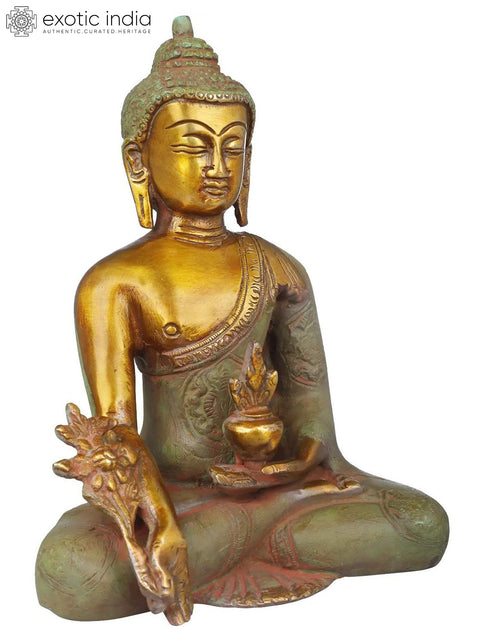 7" Medicine Buddha Brass Sculpture | Handmade Tibetan Buddhist Deity Figurine | Made in India
