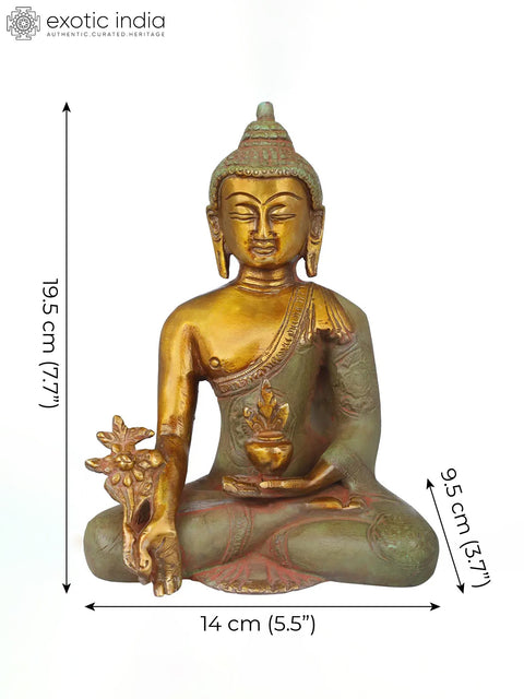 7" Medicine Buddha Brass Sculpture | Handmade Tibetan Buddhist Deity Figurine | Made in India