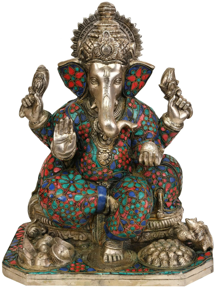 12" Handmade Brass Ganesha Idol for Puja
