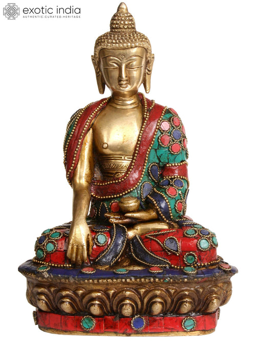 8" Tibetan Buddhist Buddha Bhumisparsha Mudra Brass Statue Handmade