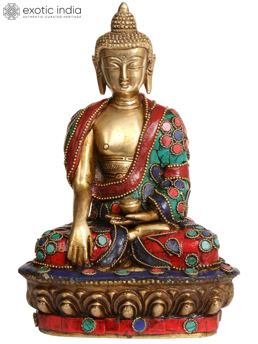 8" Tibetan Buddhist Buddha Bhumisparsha Mudra Brass Statue Handmade
