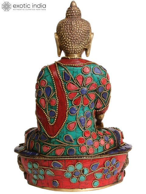 8" Tibetan Buddhist Deity Buddha in Bhumisparsha Mudra In Brass | Handmade | Made In India