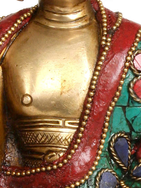 8" Tibetan Buddhist Deity Buddha in Bhumisparsha Mudra In Brass | Handmade | Made In India