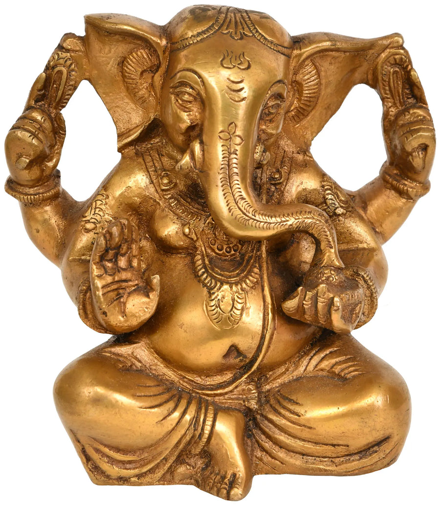 5" Brass Lord Ganesha Statue with Large Ears Handmade