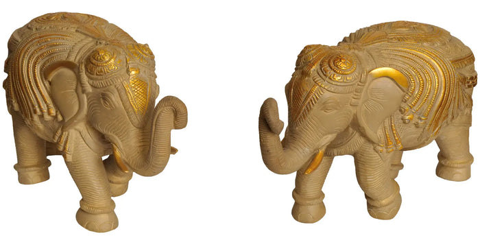 Ornamented Brass Elephant Pair Statue for Home Decor