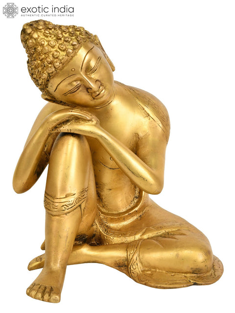 7" Tibetan Buddhist Deity - Thinking Buddha In Brass | Handmade | Made In India