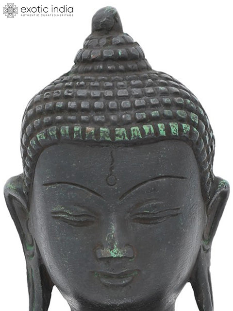 8" Bhumisparsha Buddha Adorned in a Floral Robe | Handmade Indian Brass Idol