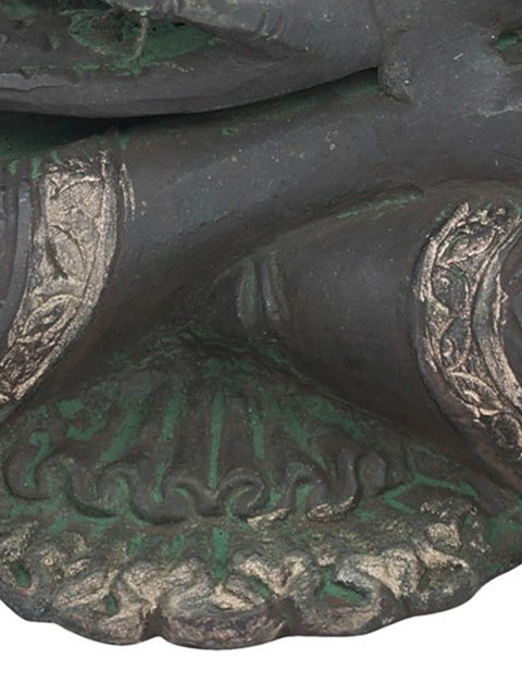 8" Bhumisparsha Buddha Adorned in a Floral Robe | Handmade Indian Brass Idol