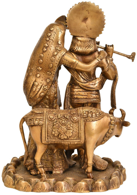 10" Radha Krishna Idol with Cow | Handmade Brass Statue | Made in India