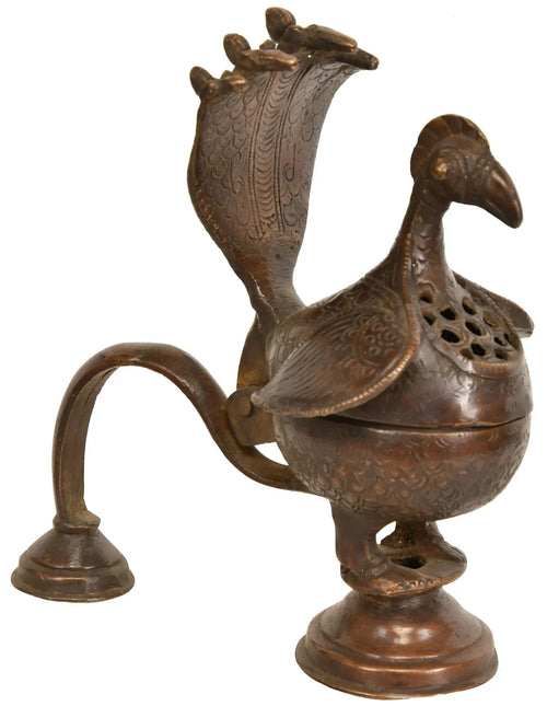 7" Brass Peacock Incense Burner Handmade