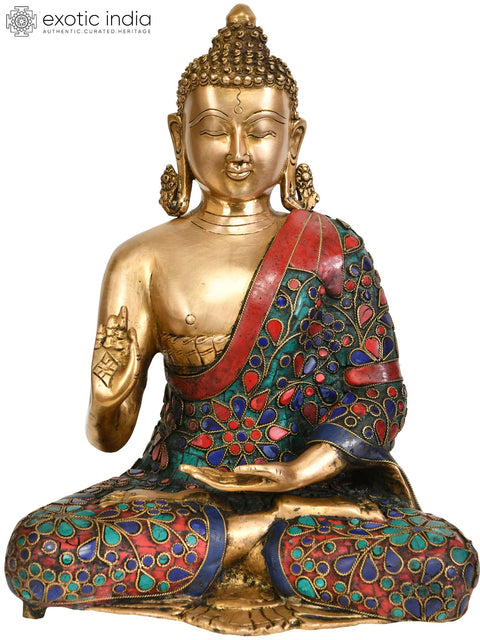 11" Lord Buddha Preaching His Dharma (Tibetan Buddhist Deity) In Brass | Handmade | Made In India