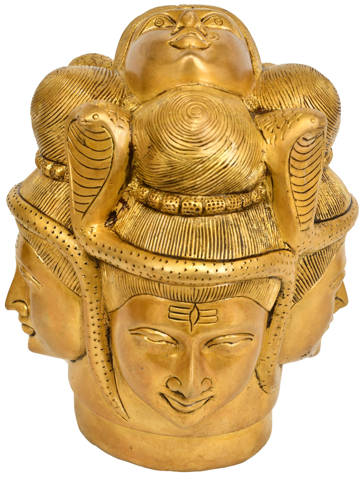 8" Cosmic Mukha Lingam (With Five Faces) in Brass | Handmade | Made in India