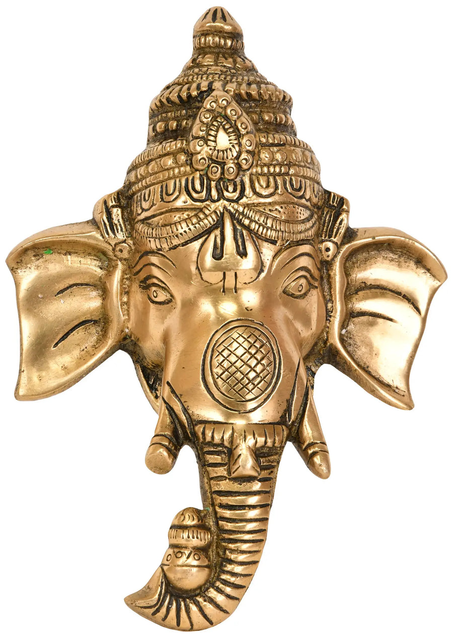 6" Lord Ganesha Brass Wall Hanging Mask Handmade