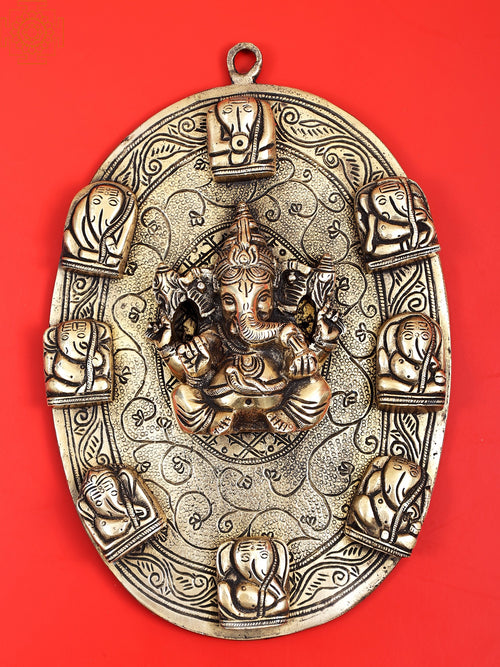 11" Handmade Lord Ganesha Brass Wall Hanging Plate