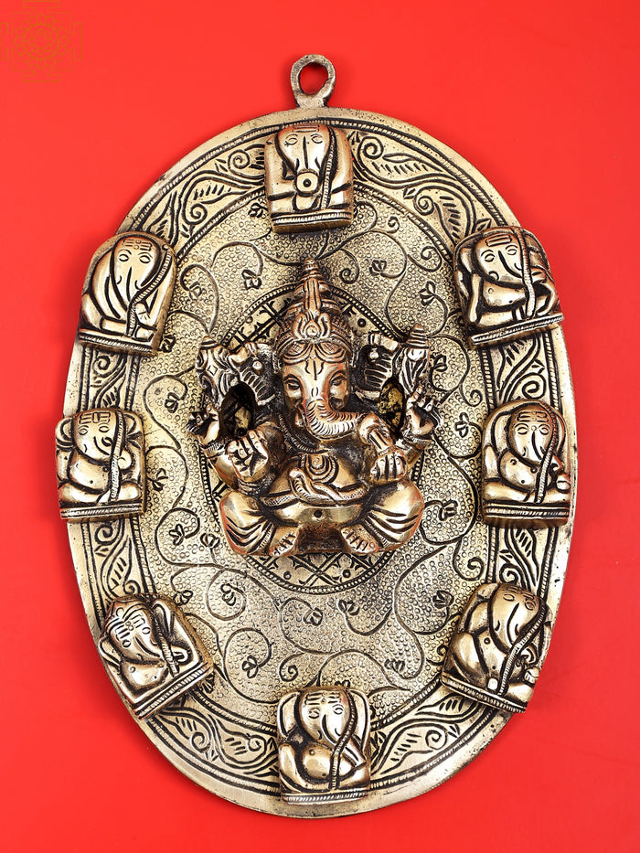 11" Handmade Lord Ganesha Brass Wall Hanging Plate