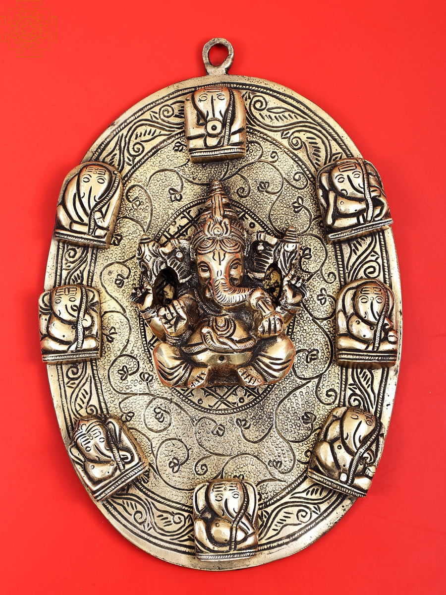11" Handmade Lord Ganesha Brass Wall Hanging Plate